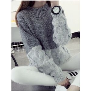 Two-Tone Cable Knit Sweater